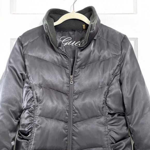Guess Womens Down Puffer Jacket Medium M Grey Down Feather Filler Streetwear - Picture 5 of 15